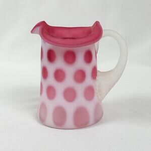 Vintage Fenton Satin Pink Cranberry Coin Dot Ruffle Edge 4" Creamer/ Pitcher